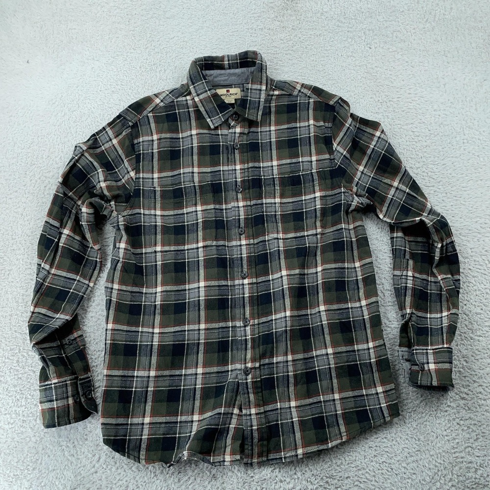 Woolrich Shirt Mens Medium Green Plaid Flannel Button Down Long Sleeve‎ Outdoor
